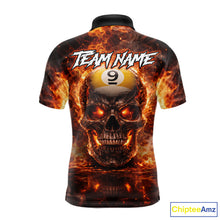 Load image into Gallery viewer, Fire Flame Skull Pool 8 Ball &amp; 9 Ball Billiard Shirt For Men Custom Billiard Team Attire|Red NYN2628