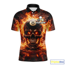 Load image into Gallery viewer, Fire Flame Skull Pool 8 Ball &amp; 9 Ball Billiard Shirt For Men Custom Billiard Team Attire|Red NYN2628