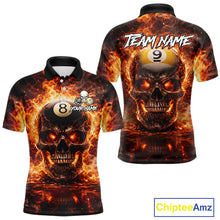 Load image into Gallery viewer, Fire Flame Skull Pool 8 Ball &amp; 9 Ball Billiard Shirt For Men Custom Billiard Team Attire|Red NYN2628