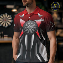 Load image into Gallery viewer, Red And Gradient Silver Darts Polo &amp; 1/4-Zip Shirt For Men Custom Name Dart Jersey For Darters NYN3003