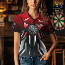 Load image into Gallery viewer, Red And Gradient Silver Darts Polo &amp; 1/4-Zip Shirt For Women Custom Name Dart Jersey For Darters NYN3003