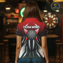 Load image into Gallery viewer, Red And Gradient Silver Darts Polo &amp; 1/4-Zip Shirt For Women Custom Name Dart Jersey For Darters NYN3003