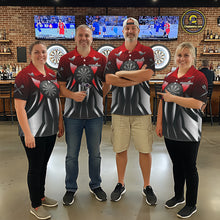 Load image into Gallery viewer, Red And Gradient Silver Darts Polo &amp; 1/4-Zip Shirt For Women Custom Name Dart Jersey For Darters NYN3003
