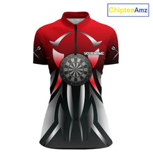 Load image into Gallery viewer, Red And Gradient Silver Darts Polo &amp; 1/4-Zip Shirt For Women Custom Name Dart Jersey For Darters NYN3003