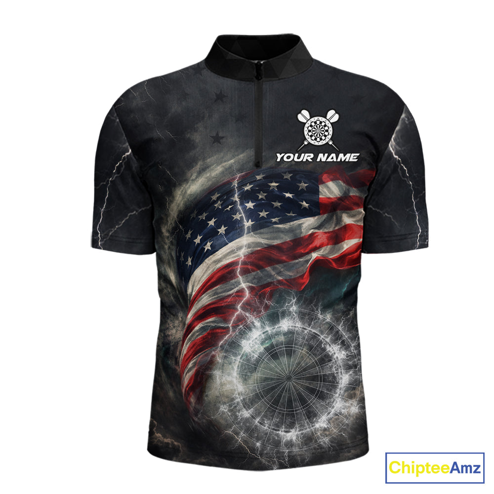 Custom American Flag Tornado White Thunder Darts Men Polo & 1/4-Zip Shirts Dart Team Jerseys NYN2807
