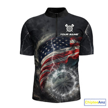 Load image into Gallery viewer, Custom American Flag Tornado White Thunder Darts Men Polo &amp; 1/4-Zip Shirts Dart Team Jerseys NYN2807