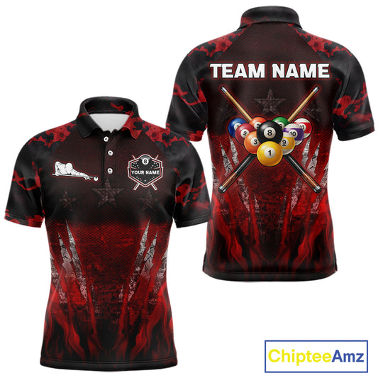 Personalized Gunge 8 Ball Pool Billiard Polo & 1/4 Zip For Men Custom Red Camoflage Billiard Attire NYN3017