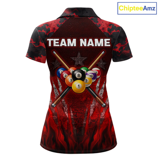 Personalized Gunge 8 Ball Pool Billiard Polo & 1/4 Zip For Women Custom Red Camoflage Billiard Attire NYN3017