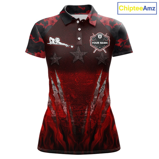 Personalized Gunge 8 Ball Pool Billiard Polo & 1/4 Zip For Women Custom Red Camoflage Billiard Attire NYN3017