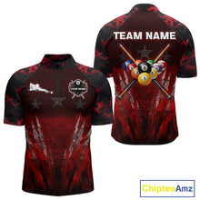 Load image into Gallery viewer, Personalized Gunge 8 Ball Pool Billiard Polo &amp; 1/4 Zip For Men Custom Red Camoflage Billiard Attire NYN3017