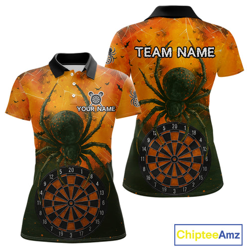 Custom Orange Spider Dartboard Halloween Dart Women Polo Shirt Grunge Dart Jerseys NYN1615