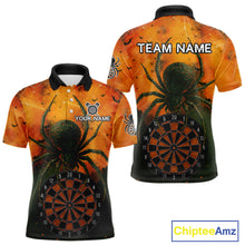 Load image into Gallery viewer, Custom Orange Spider Dartboard Halloween Dart Men Polo Shirt Grunge Dart Jerseys NYN1615
