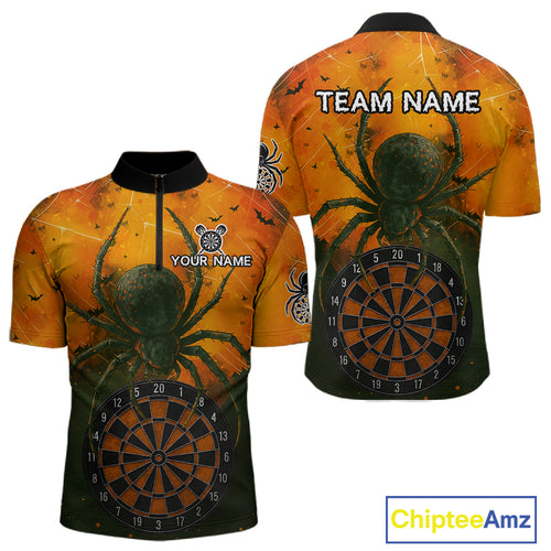 Custom Orange Spider Dartboard Halloween Dart Men Quarter-Zip Shirt Grunge Dart Jerseys NYN1615