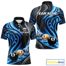 Load image into Gallery viewer, Black And Blue Tribal Light 8 Ball Pool Men Polo &amp; 1/4-Zip Shirt Custom Billiards Ball Jerseys NYN2430