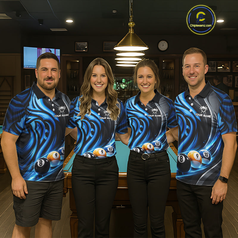 Black And Blue Tribal Light 8 Ball Pool Women Polo & 1/4-Zip Shirt Custom Billiards Ball Jerseys NYN2430