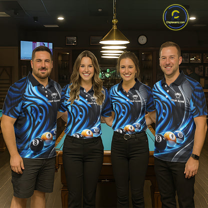 Black And Blue Tribal Light 8 Ball Pool Women Polo & 1/4-Zip Shirt Custom Billiards Ball Jerseys NYN2430