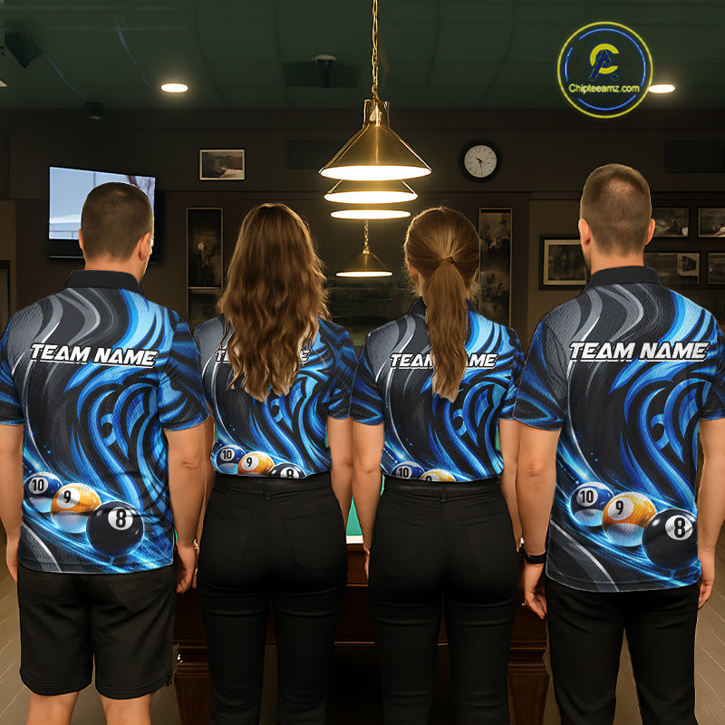 Black And Blue Tribal Light 8 Ball Pool Women Polo & 1/4-Zip Shirt Custom Billiards Ball Jerseys NYN2430