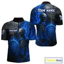 Load image into Gallery viewer, Custom Grey And Blue Flames Dartboard Skeleton Dart Men Quarter-Zip Shirt Dart Team Jerseys NYN1628