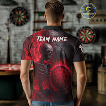 Load image into Gallery viewer, Custom Grey And Red Flames Dartboard Skeleton Dart Men Polo Shirt Dart Team Jerseys NYN1629