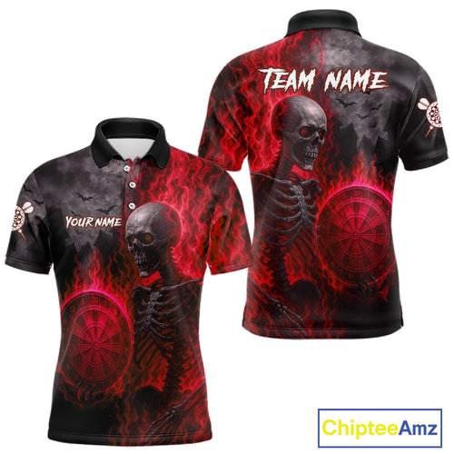 Custom Grey And Red Flames Dartboard Skeleton Dart Men Polo Shirt Dart Team Jerseys NYN1629