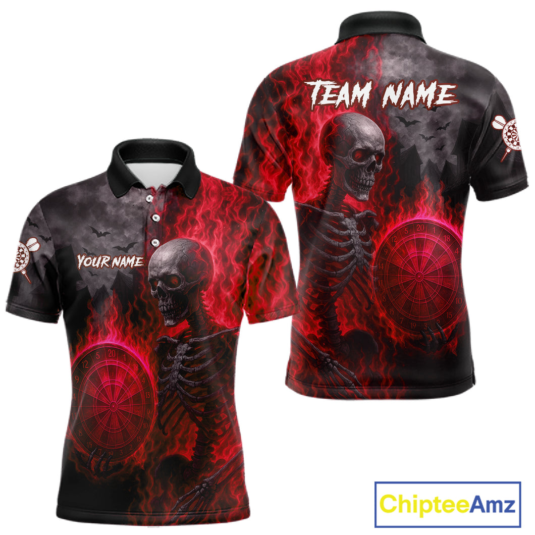 Custom Grey And Red Flames Dartboard Skeleton Dart Men Polo Shirt Dart Team Jerseys NYN1629