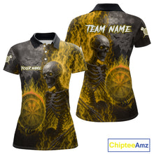 Load image into Gallery viewer, Custom Grey And Yellow Flames Dartboard Skeleton Dart Women Polo Shirt Dart Team Jerseys NYN1630