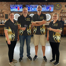 Load image into Gallery viewer, Black &amp; Gold Human Play Dartboard Women Dart Shirts Custom Darts Polo Team Jersey NYN2449
