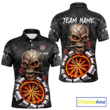 Load image into Gallery viewer, Custom Smoke Grunge Skull Torn Fire Flame Darts Polo &amp; Quarter-Zip Shirts For Men Dart Team Jerseys NYN2822