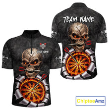 Load image into Gallery viewer, Custom Smoke Grunge Skull Torn Fire Flame Darts Polo &amp; Quarter-Zip Shirts For Men Dart Team Jerseys NYN2822