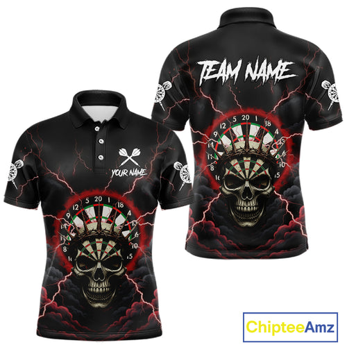 Custom Lightning Red Smokes Skull Dartboard Men Darts Polo Shirt Skull Dart Jerseys NYN1916