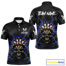 Load image into Gallery viewer, Custom Lightning Blue Smokes Skull Dartboard Men Darts Polo Shirt Skull Dart Jerseys NYN1917