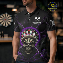 Load image into Gallery viewer, Custom Lightning Purple Smokes Skull Dartboard Men Darts Polo Shirt Skull Dart Jerseys NYN1918