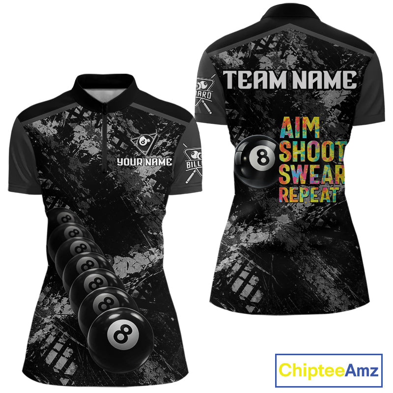 Aim Shoot Swear Repeat Ball Pool Women Polo & 1/4-Zip Team Shirt Custom 8 Ball Billiards Apparel NYN2466