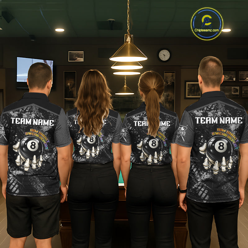 Aim Shoot Swear Repeat Holding 8 Ball Pool Women Billiard Team Shirt Custom Ball Billiards Apparel NYN2467