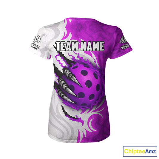White & Purple Claw Scratches Pickleball Ball T-Shirt For Women Custom Pickleball Jerseys NYN2483