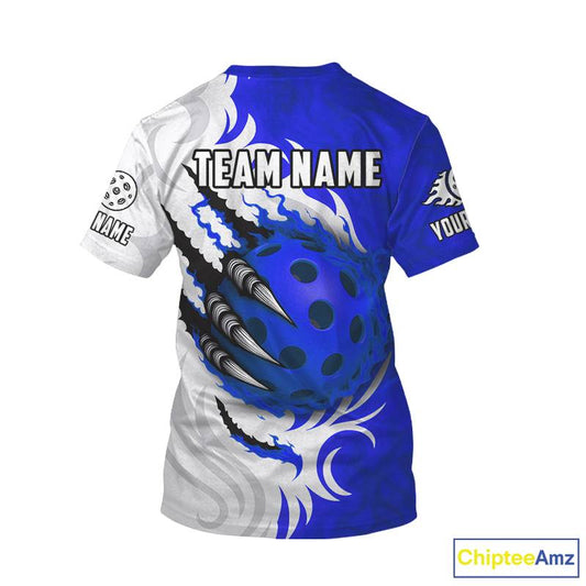 White & Blue Claw Scratches Pickleball Ball T-Shirt For Men Custom Pickleball Jerseys NYN2484