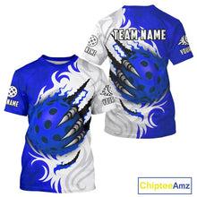 Load image into Gallery viewer, White &amp; Blue Claw Scratches Pickleball Ball T-Shirt For Men Custom Pickleball Jerseys NYN2484