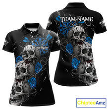 Load image into Gallery viewer, Custom Blue Roses Blood Dripping Skull Dartboard Women Darts Polo Shirt Dart Jerseys NYN1926