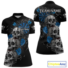 Load image into Gallery viewer, Custom Blue Roses Blood Dripping Skull Dartboard Women Darts Quarter-Zip Shirt Dart Jerseys NYN1926