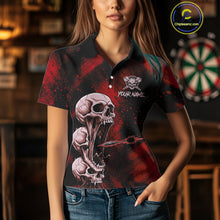 Load image into Gallery viewer, Custom Red Grunge Creepy Skull Flame Dart Arrow Women Darts Polo Shirt Dart Jerseys NYN1939