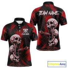 Load image into Gallery viewer, Custom Red Grunge Creepy Skull Flame Dart Arrow Men Darts Polo Shirt Dart Jerseys NYN1939