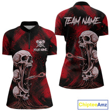Load image into Gallery viewer, Custom Red Grunge Creepy Skull Flame Dart Arrow Women Darts Quarter-Zip Shirt Dart Jerseys NYN1939