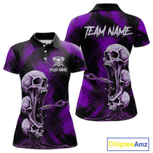 Load image into Gallery viewer, Custom Purple Grunge Creepy Skull Flame Dart Arrow Women Darts Polo Shirt Dart Jerseys NYN1940