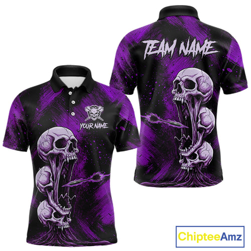 Custom Purple Grunge Creepy Skull Flame Dart Arrow Men Darts Polo Shirt Dart Jerseys NYN1940