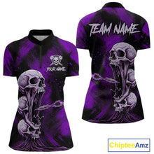 Load image into Gallery viewer, Custom Purple Grunge Creepy Skull Flame Dart Arrow Women Darts Quarter-Zip Shirt Dart Jerseys NYN1940
