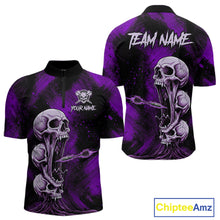 Load image into Gallery viewer, Custom Purple Grunge Creepy Skull Flame Dart Arrow Men Darts Quarter-Zip Shirt Dart Jerseys NYN1940