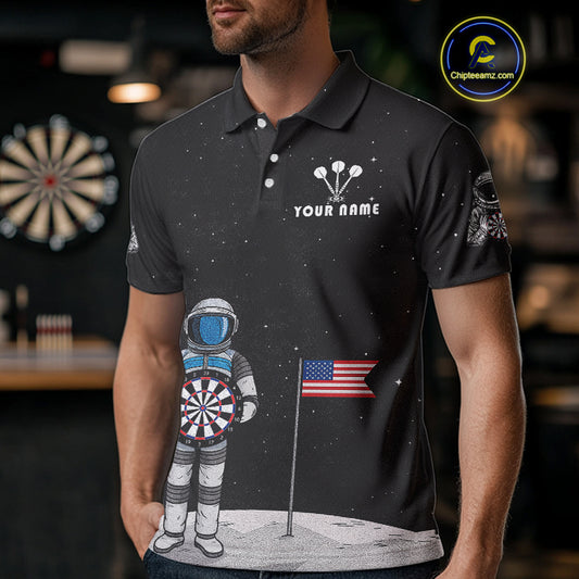 Custom Black Galaxy Astronaut Dart Polo Shirt For Men Outfit Dart Team Jerseys NYN1417