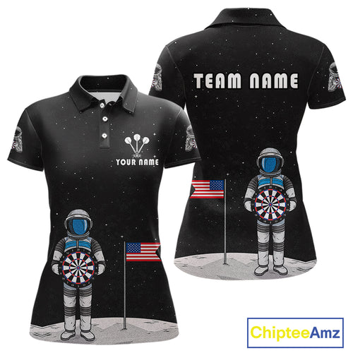 Custom Black Galaxy Astronaut Dart Polo Shirt For Women Outfit Dart Team Jerseys NYN1417