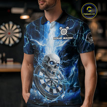 Load image into Gallery viewer, Custom Lightning Blue Skull Cracked Dartboard Dart Men Polo Jerseys Outfits Dart Shirt NYN1685