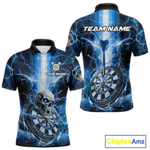 Load image into Gallery viewer, Custom Lightning Blue Skull Cracked Dartboard Dart Men Polo Jerseys Outfits Dart Shirt NYN1685